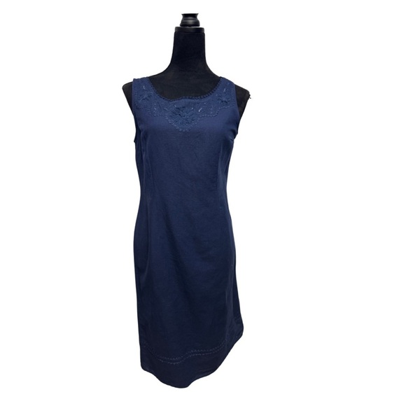 H.O.G Sleeveless Linen Cotton Dress Navy - Picture 2 of 12